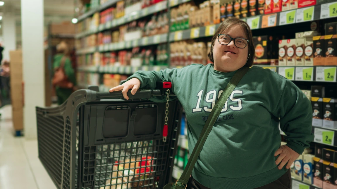Disabled woman grocery shopping